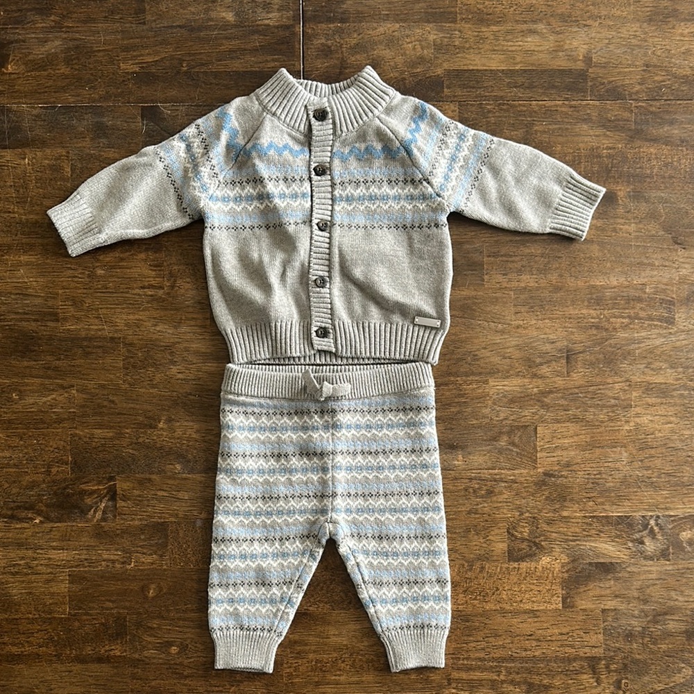 Gray and Blue Knit Baby Outfit